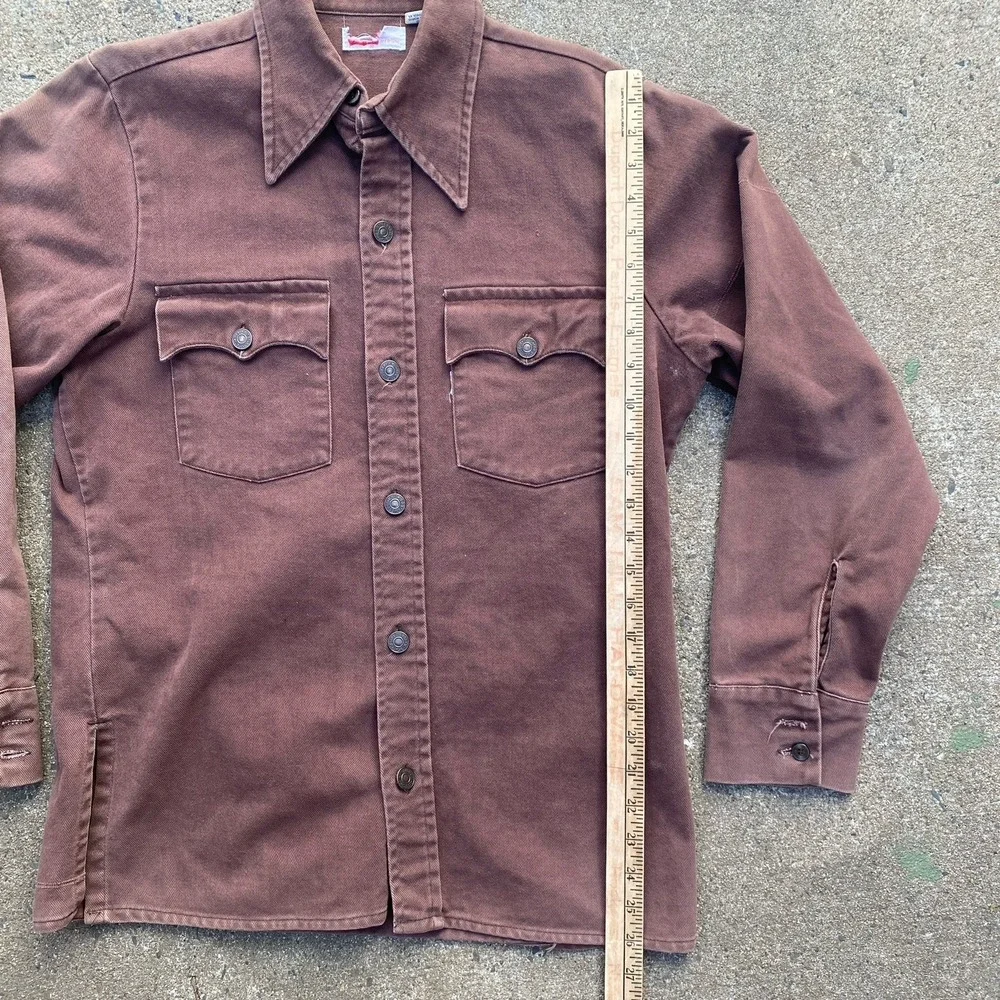 Vintage Levi's 70s Shirt-Jacket Medium Brown Cotton Twill Moleskin - Picture 6 of 9